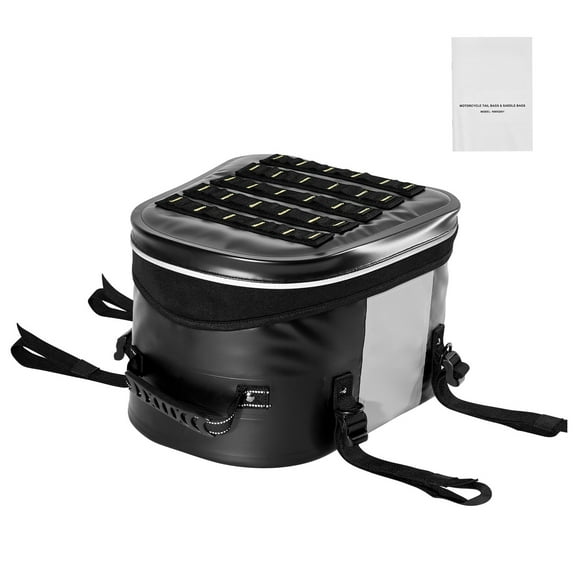 KFFKFF Motorcycle Tail Bag, 28 L Rear Seat Bag with Durable Waterproof Material, Outdoor Motorbike Luggage Storage Handbag with Pocket & Adjustable Straps, Compatible with Rear Racks, Black