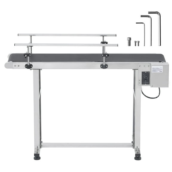 KFFKFF Motorized Conveyor Belt, 47x7.8 in, Durable Stainless Steel, Ideal for Inkjet Coding, Features PVC Belt with Anti-Static Properties, Speed Control, and Dual Guardrails
