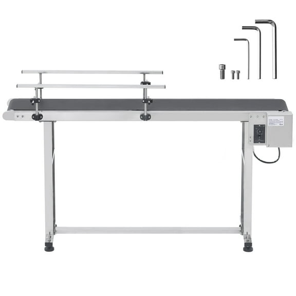 KFFKFF Motorized Conveyor Belt, 59x15.7 in, Durable Stainless Steel, Ideal for Inkjet Coding, Features Anti-Static PVC, Adjustable Speeds with Dual Guardrails