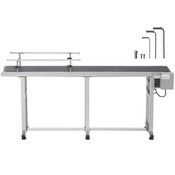 KFFKFF Motorized Conveyor Belt, 71x7.8 in, Durable Stainless Steel Frame, Ideal for Inkjet Coding, Features Anti-Static PVC, Speed Control, with Dual Guardrails