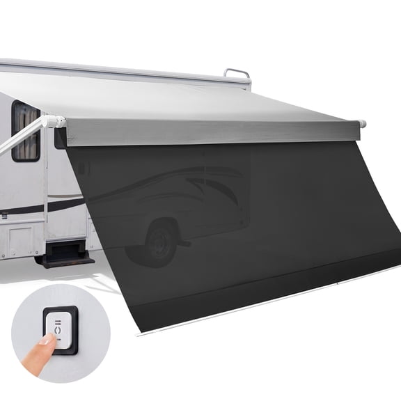 KFFKFF Motorized RV Awning Kit with Sunshade Screen, 18.06FT Electric Retractable Awning Featuring Aluminum Frame & Waterproof Fabric, Suitable for Outdoor Camping Trailers and Most RVs (18FT Model)