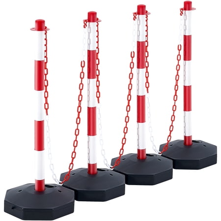 KFFKFF Movable Traffic Guide Post Cones, Set of 4, Safety Traffic Barrier with Loadable Base and 8FT Chain, Suitable for Traffic Regulation, Parking Area, Construction Warning, Roadway Caution