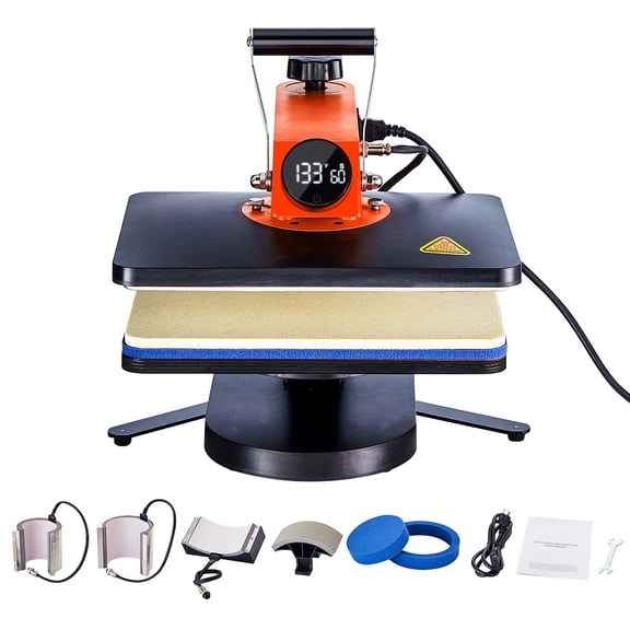 KFFKFF Multifunctional Heat Press Machine, 12" x 15" Rapid Warming, 360 Degree Rotating Digital Sublimation Transfer, T-Shirt Vinyl Transfer Printer for Banners, Canvas Bags, Shirts, Pillows