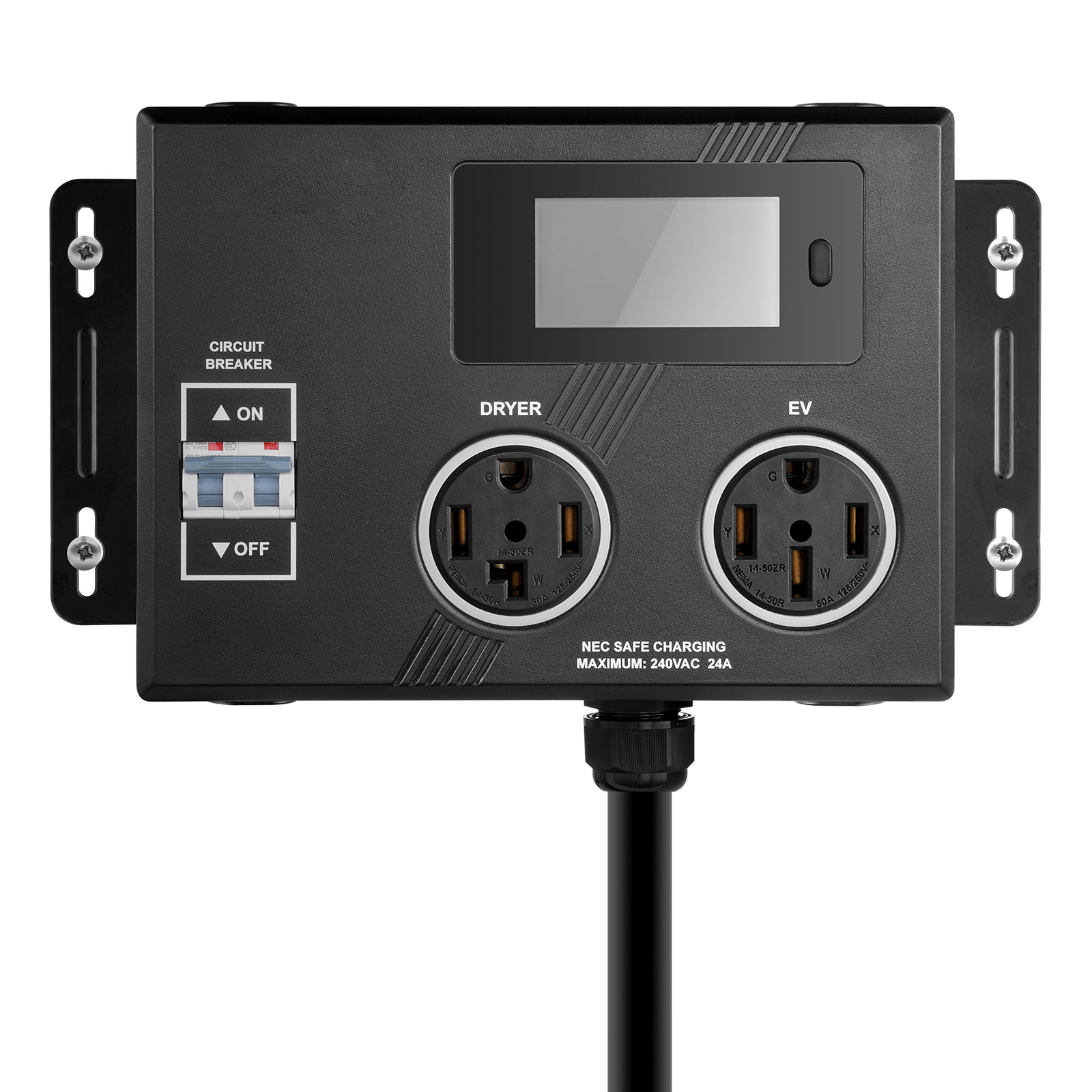 KFFKFF NEMA Distributor for Dryer and EV, Tri-Color LED Display, 240V Intelligent Power Allocation, Equipped with NEMA 14-30 Plug, NEMA 14-30 & NEMA 14-50 Sockets, Broad 3.4'' LCD Monitor