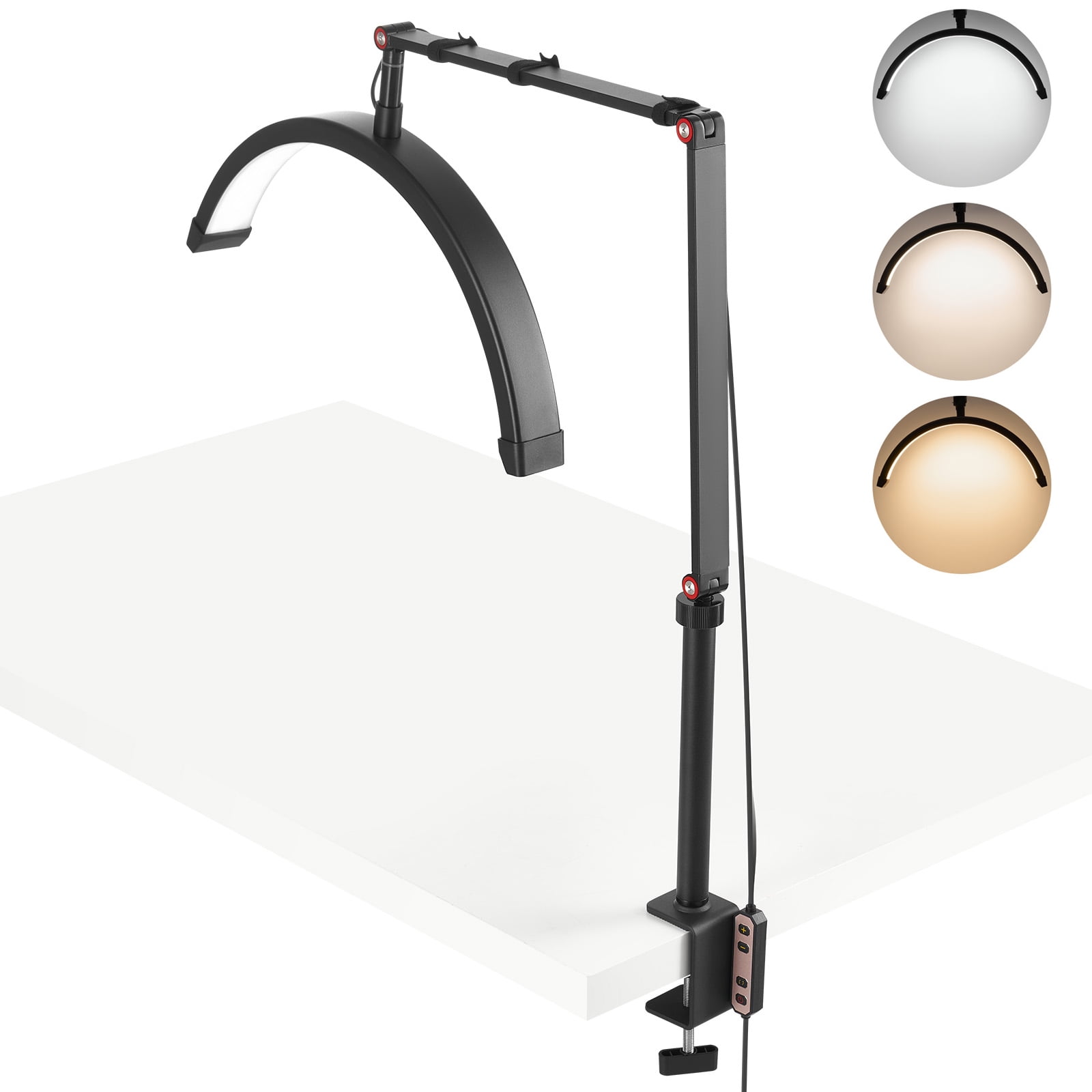KFFKFF Nail Desk Light, 20 W Clamp-on Crescent Lash Illuminator with Mobile Stand, Modifiable Intensity and Hue, Curved LED Desk Lamp, Tattoo Practitioners, Cosmetics, Eyelash Augmentation
