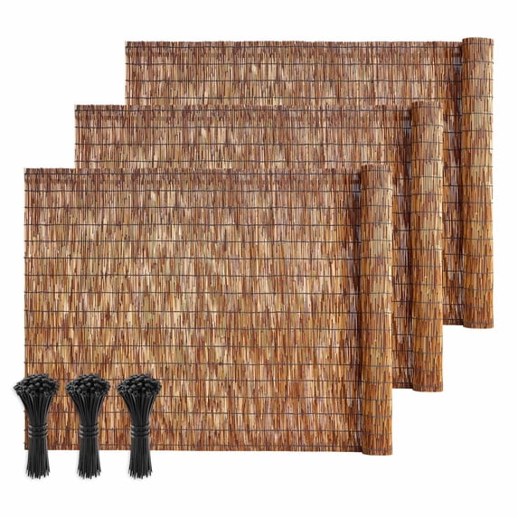 KFFKFF Natural Reed Fence Panels, 4 ft x 16.4 ft, Set of 3 Decorative Rolls for Outdoor Use, Privacy Screen for Balcony, Patio, Garden, Backyard Divider