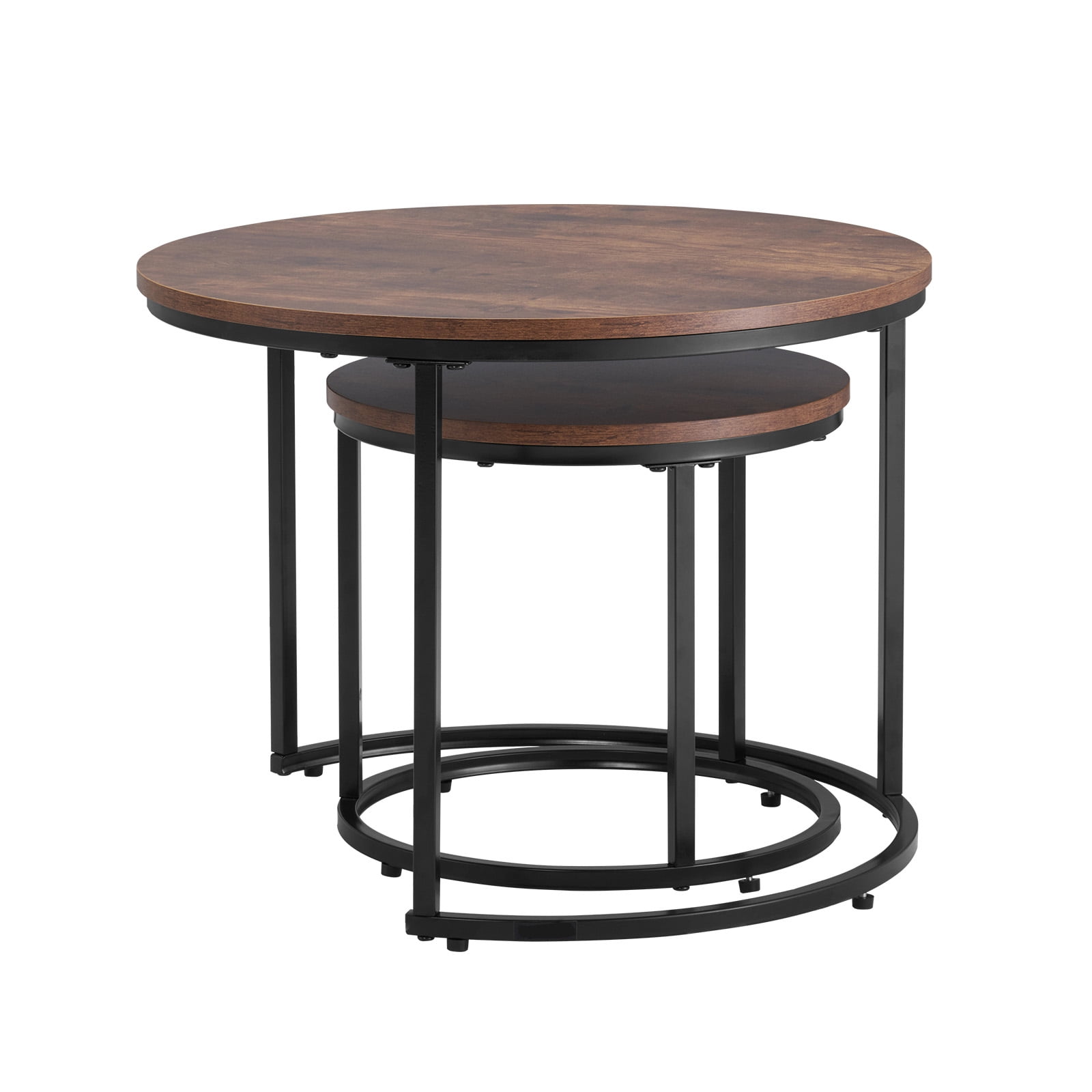 KFFKFF Nesting Coffee Table Set of 2, 23.6 in Round Tables, Ideal for Compact Spaces, End Side Tables or Night Stand with Metal Frame, Suitable for Living Room, Bedroom, Office