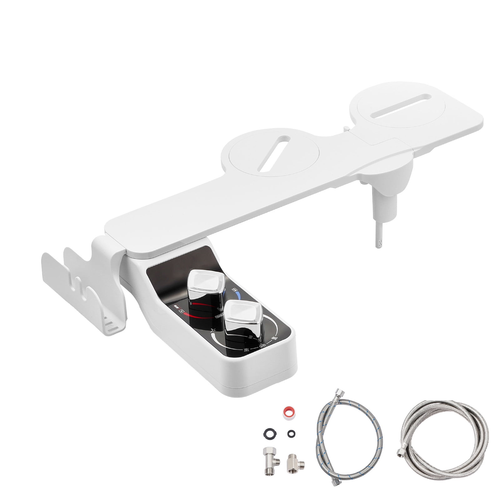 KFFKFF Non-Electric Bidet Attachment for Toilet, Hot & Cold Water Sprayer - Dual Retractable Nozzles, Adjustable Pressure, Ultra-Thin 0.3'' Design for Rear and Feminine Cleaning