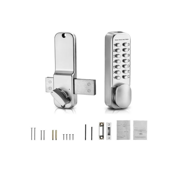 KFFKFF Non-Electronic Keyless Door Entry, 14-Key Mechanism Door Security, Adjustable Thumb-Controlled Mechanical Keypad Lock, One-Sided Zinc Alloy Water-Resistant Keyless Entry for Residential