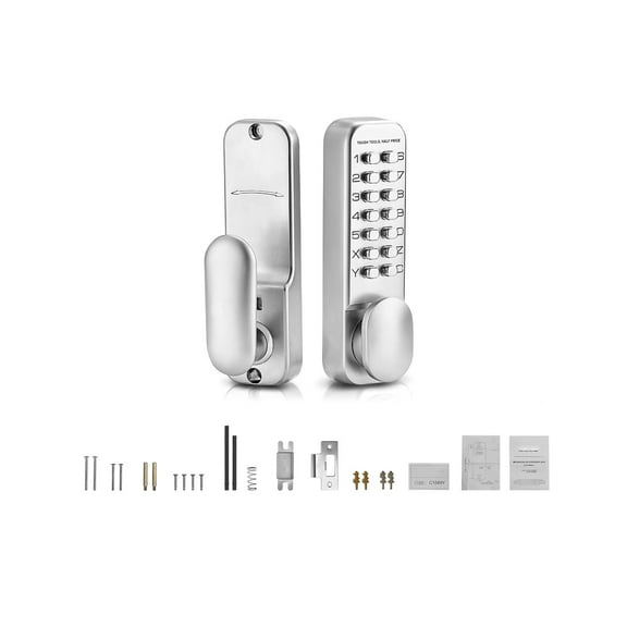 KFFKFF Non-Electronic Keyless Entry Door Secure, 14 Key Non-Digital Door Secure, Non-Electronic Keypad Door Handle, One-Sided Stainless Steel Water-Resistant Keyless Entry