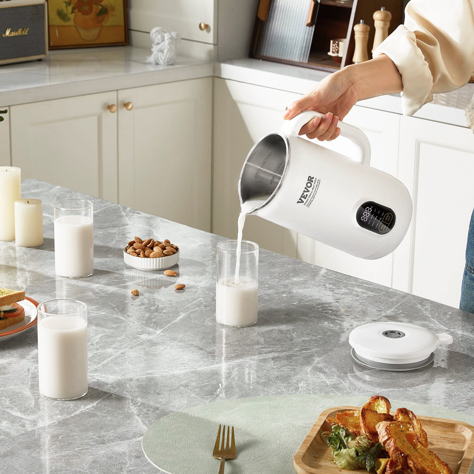KFFKFF Nut Milk Maker 9-in-1 Soy Milk Maker 8-Leaf Blades 800ML 1-18 Hours Timer