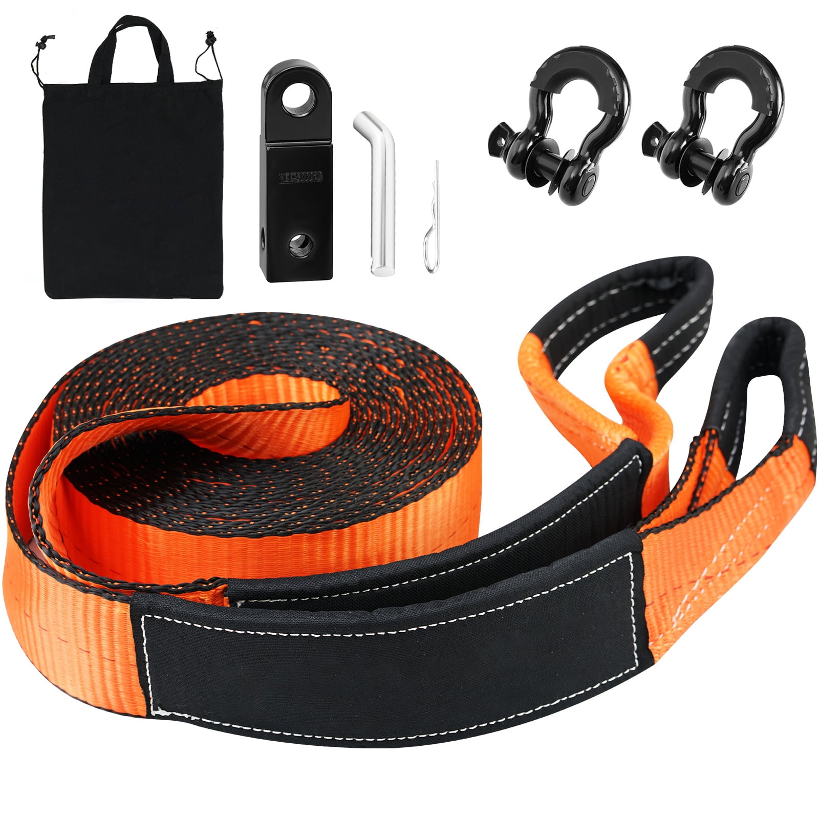 KFFKFF Off-Road Recovery Kit, 3" x 30' Tow Straps Heavy Duty with Hooks 30,000 lbs Capacity Winch Tow Strap Kit, 44,092 lbs D-Ring Shackles