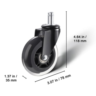 Replacement Caster Wheels Set Of 4 For Electric Oil Heaters – 8mm Thread Diameter, Plastic & PU, 1.5 Inch – Black – Improves Mobility & Stability