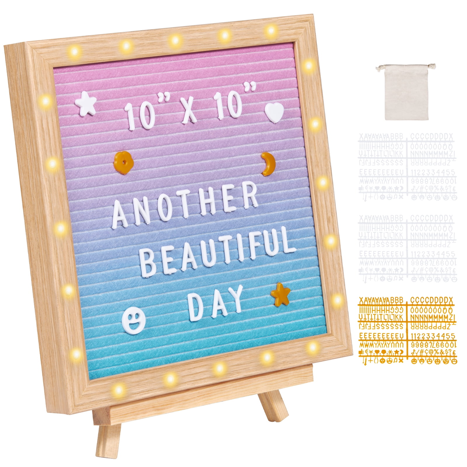 KFFKFF Ombre Felt Letter Display, 10"x10" Felt Communication Panel, Alterable Message Surfaces with 510 Characters, Support, and Integrated LED Illumination