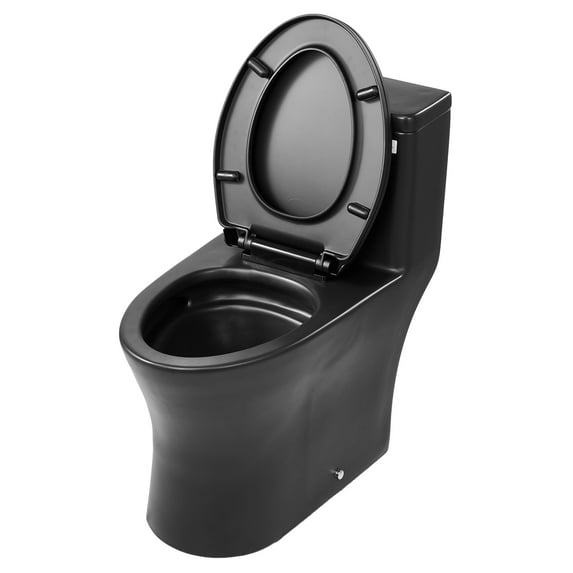 KFFKFF One-Piece Elongated Toilet with Dual-Flush 1.0/1.28 GPF, Bathroom Toilet with Comfortable Chair-Height Seat, Standard Height, Easy-to-Clean Skirted Design, 12-Inch Rough-In, Black and Silver