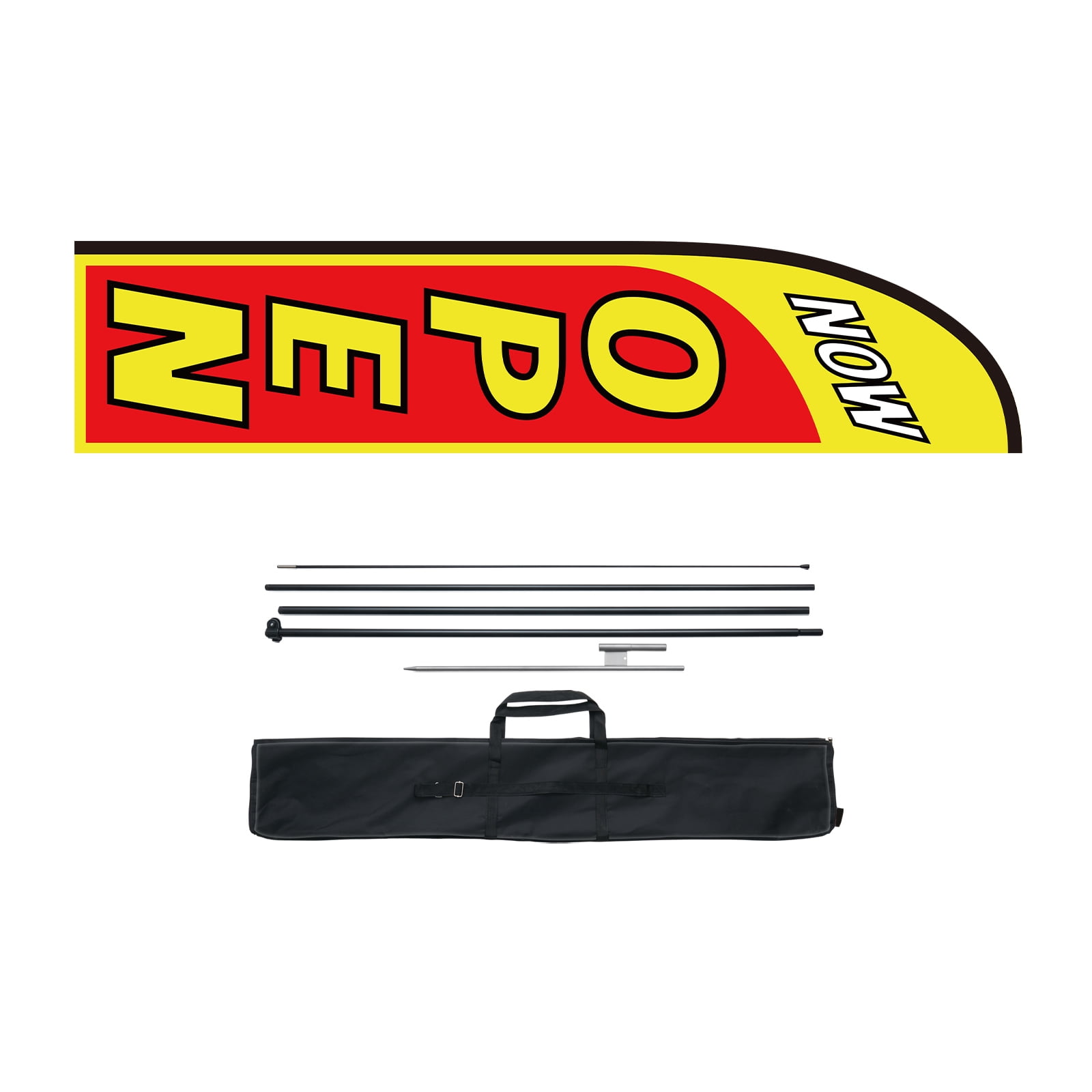 KFFKFF Open Banner with Mounting Set, Outdoor Business Promotional Flag, Feather Flag Bundle with 1 Flag, 1 Support Rod, 1 Earth Spike, Welcoming Swooper Flag for Shops 16.3 Feet