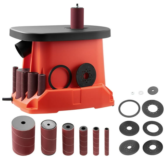 KFFKFF Oscillating Spindle Sander, 2400RPM Benchtop Tool with 6 Sanding Sleeves (1/2"-3"), 5/8" Stroke, Durable Cast Iron Worktable 15.6" x 11.6" for Woodworking, Furniture Refinishing