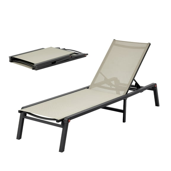 KFFKFF Outdoor Chaise Lounge Chair, 400 lbs Capacity, Foldable Recliner with 5 Adjustable Positions, Easy to Assemble, Durable Aluminum Frame for Patio, Beach, or Yard Relaxation