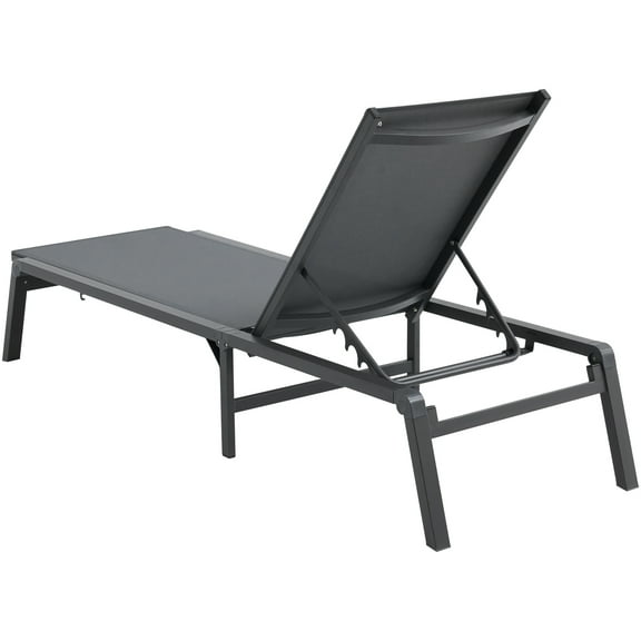 KFFKFF Outdoor Chaise Lounge Chair, Aluminum, 5-Position Adjustable, Foldable Recliner & Full Flat Tanning Chair for Patio, Beach, Pool - Dark Grey