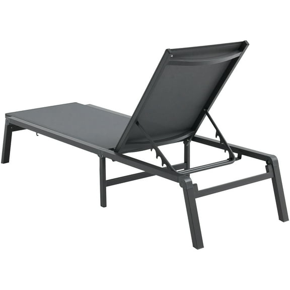 KFFKFF Outdoor Chaise Lounge Chair, Aluminum Recliner with 5 Adjustable Positions, Foldable Poolside Lounge Chair for Patio, Beach, and Pool, Dark Grey