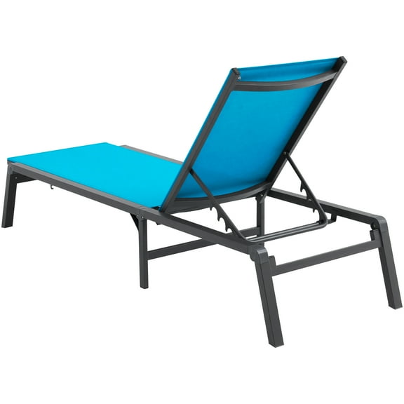 KFFKFF Outdoor Chaise Lounge Chairs, Aluminum Construction with 5 Adjustable Positions, Reclining and Fully Flat Folding Chairs for Patio, Beach, and Poolside Use, Blue, Set of 2