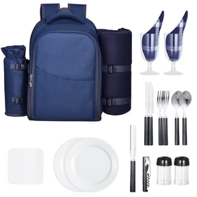 KFFKFF Outdoor Dining Rucksack, Seaside Lunch Pack for Duo, Featuring Thermal Storage Section, Removable Beverage Holder, Compact Throw, Dishware & Utensil Kit for Trekking, Vacationing