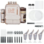KFFKFF Outdoor Dining Rucksack, Seaside Picnic Bag for Four, Featuring Thermal Storage Section, Removable Beverage/Wine Carrier, Compact Throw, Dishware & Utensils for Wilderness Adventures