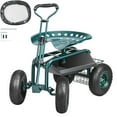 thumbnail image 1 of KFFKFF Outdoor Gardening Cart with Rotating Seat, Planting Stool on Wheels, Scooter Wagon with Steering Handle and Utility Tray, Ideal for Patio, Lawn, and External Environment, Green, 1 of 9