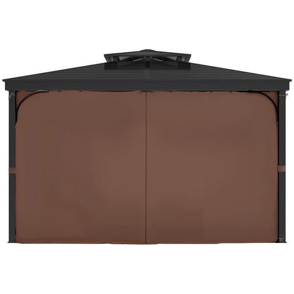KFFKFF Outdoor Gazebo Privacy Curtains, 12' x 10' x 7', 4-Panel Sidewalls with Zippers, Replacement Curtains for Patio Canopy, Coffee Color