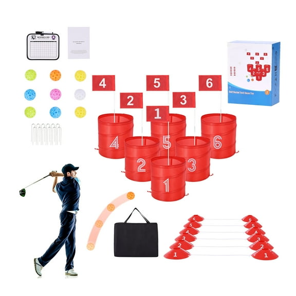 KFFKFF Outdoor Golf Activity, 6-Target Golf Challenge, Pail Golf Training Exercises, Golf Chip Activity for Relatives, Grown-ups and Children, Movable Open-air Garden Golf Activity