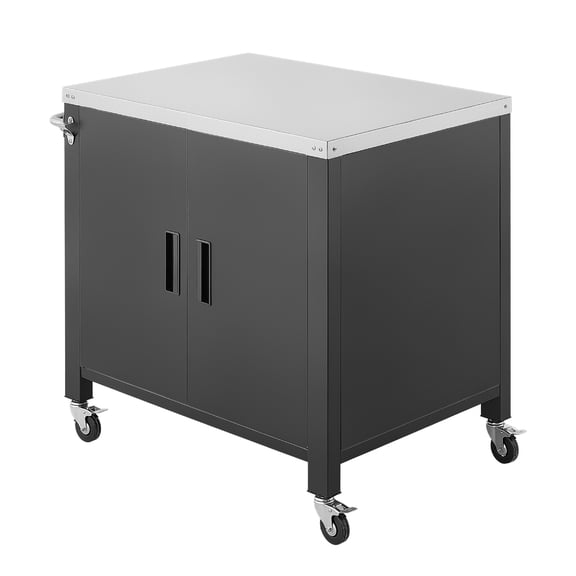 KFFKFF Outdoor Grill Cart with Storage Cabinet, 40-Inch Prep Table, Weather-Resistant Kitchen Island with Stainless Steel Surface, Spice Organizer, and Wheels, Portable Food Station for Patio BBQs