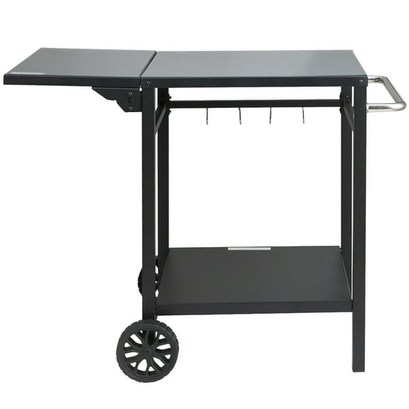 KFFKFF Outdoor Grill Dining Cart with Dual-Shelf, Portable BBQ Food Prep Table, Foldable Iron Top, Versatile Rolling Cart for Pizza Oven, Workstation with Wheels and Handle