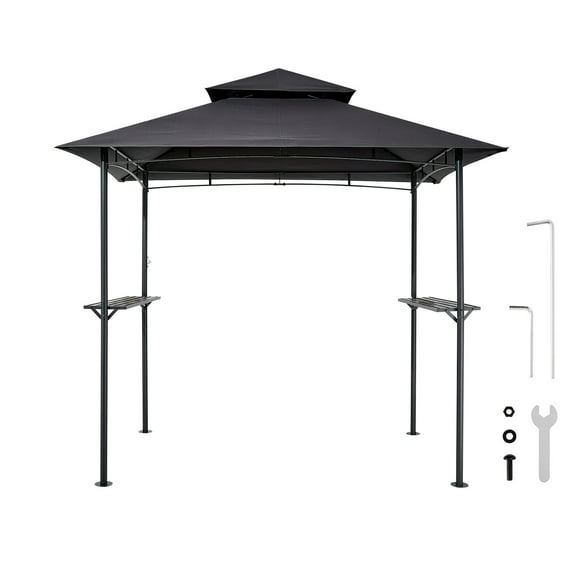 KFFKFF Outdoor Grill Gazebo, 8 x 5 ft BBQ Shelter with Dual-Layer Roof, Durable Steel Frame, Side Shelves & Hooks for Storage, Ideal for Patio, Backyard, Garden, or Picnic Spaces
