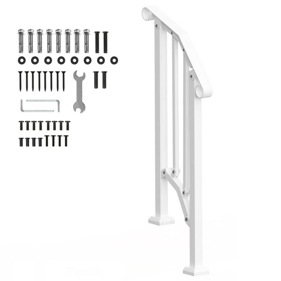 KFFKFF Outdoor Handrails for 1-2 Steps, Stair Hand Rail Kit with Installation Tools, Durable Carbon Steel Railings, Ideal for Seniors, Suitable for Concrete Steps, Porches & Decks, White Arch Design