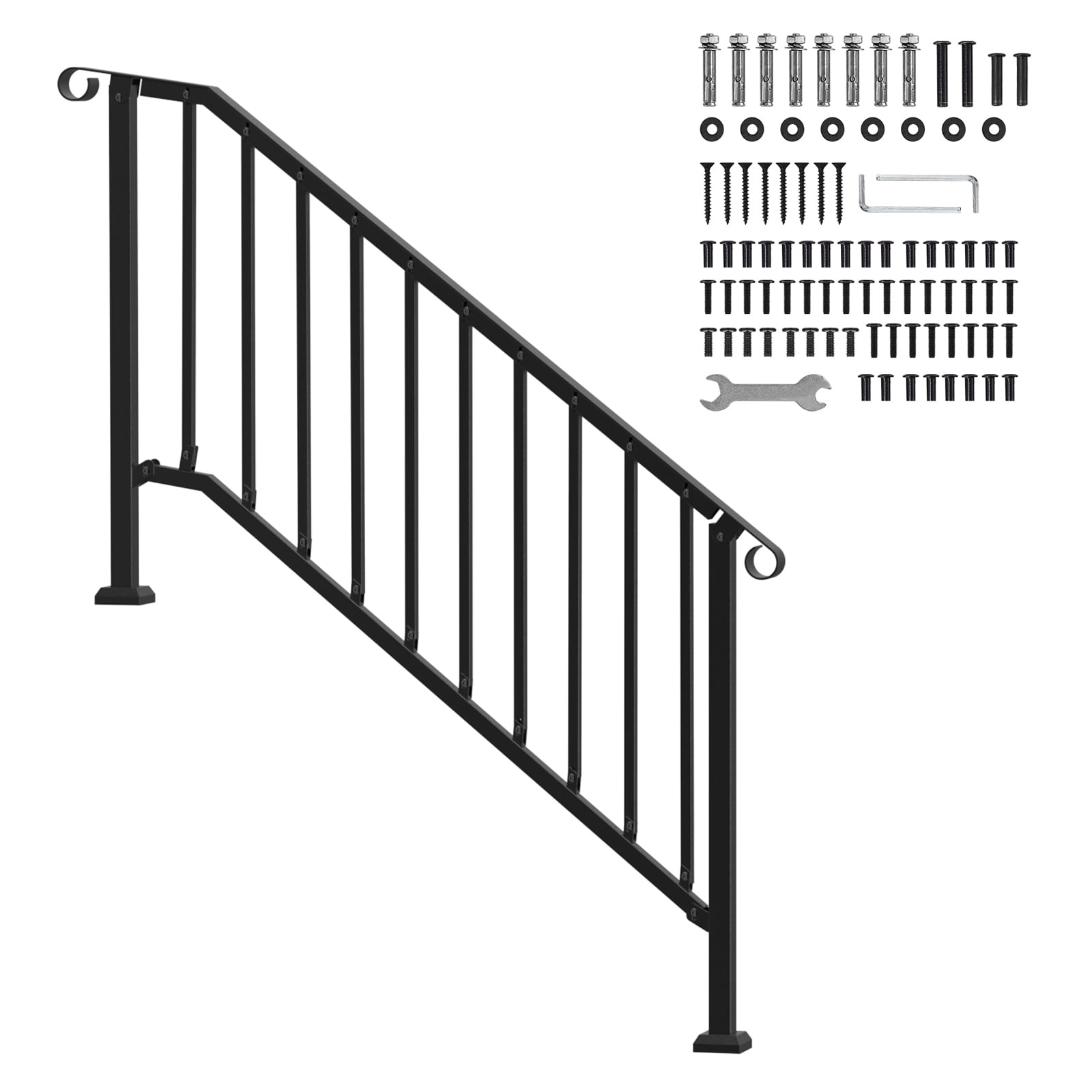 KFFKFF Outdoor Handrails for 5-6 Steps, Stair Hand Rail Kit, Durable Carbon Steel Construction, Includes Installation Kit, Ideal for Seniors, Suitable for Concrete Steps, Porches & Decks