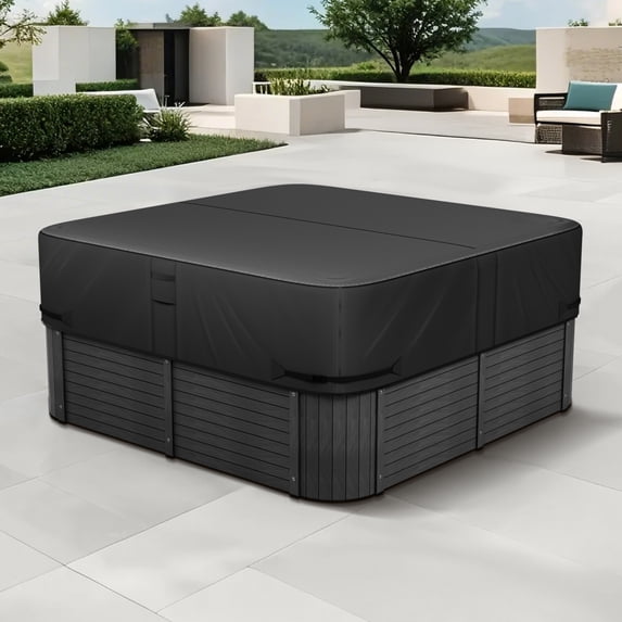 KFFKFF Outdoor Hot Tub Cover, 76 x 76 x 20 Inch Weather-Resistant and Waterproof Protector, Durable 600D Oxford Fabric with High Tearing Strength, Square Spa Cover for Hot Tub, Black