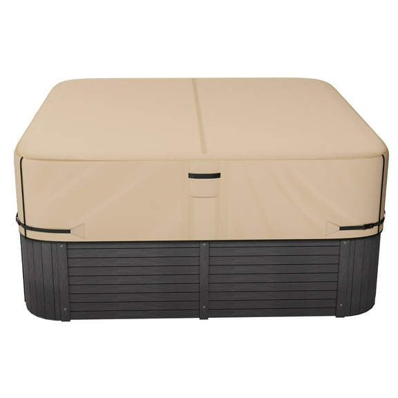 KFFKFF Outdoor Hot Tub Cover, 95 x 95 x 20 Inch Weather-Resistant and Waterproof Protector, Made with 600D Durable Oxford Fabric and 950N Tear Resistance, Square Spa Cover for Hot Tubs, Brown
