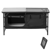 KFFKFF Portable Folding Cook Tables, BBQ Camping Kitchen Table, 3-Level Adjustable Heights, Featherweight Aluminum Design with Storage Compartment