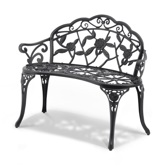KFFKFF Outdoor Metal Bench, 38.8-Inch Garden Seating with Backrest and Armrests, Supports Up to 480 lbs, Ideal for Patio, Yard, Park, or Front Porch