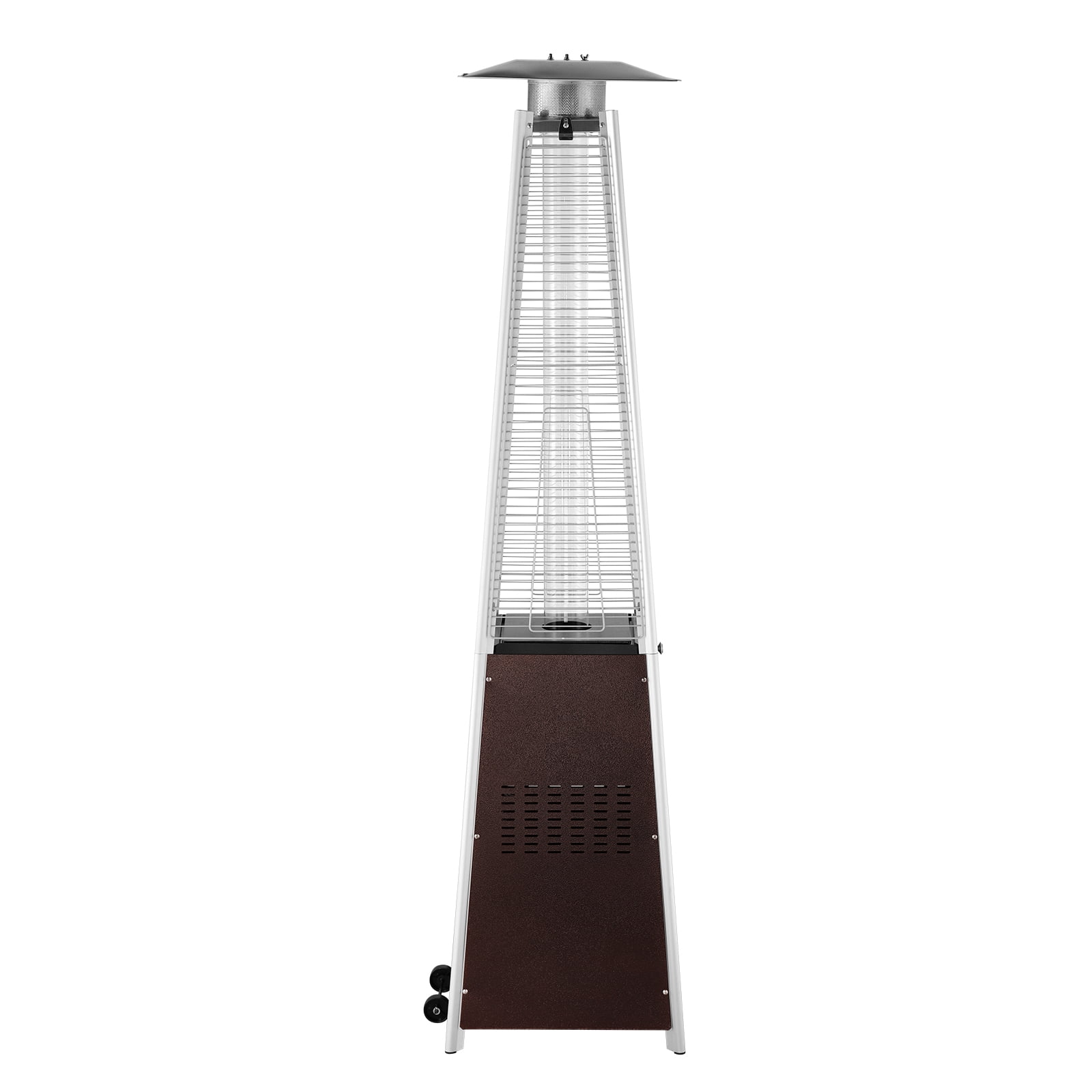 KFFKFF Outdoor Patio Heater, 48000BTU, with Wheels, Pyramid Style Propane Heating, Quartz Glass Tube for Warmth, Ideal for Patio, Party, Backyard, Garden Decor, in Hammered Bronze Finish