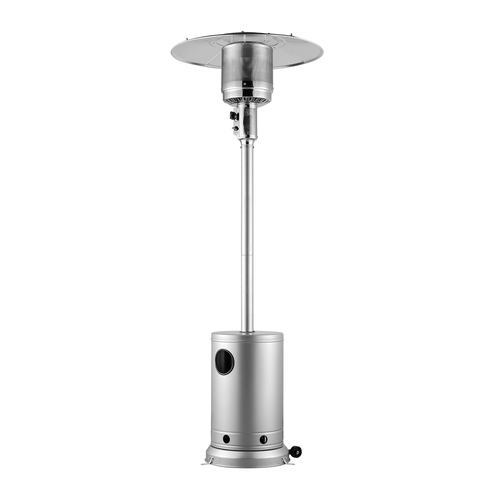 KFFKFF Outdoor Patio Heater, 50000BTU Propane Fueled, Tall Hammered Finish with Circular Table Feature, Durable Metal Burner & Wheels, Secure Outdoor Heating for Patio, Gatherings, Garden, Silver