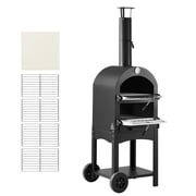 KFFKFF Outdoor Pizza Oven, 12" Pellet-Fueled Cooking Appliance, Dual-Layer Design with Wood-Fired Functionality, Portable Pizza Oven Featuring Removable Wheels