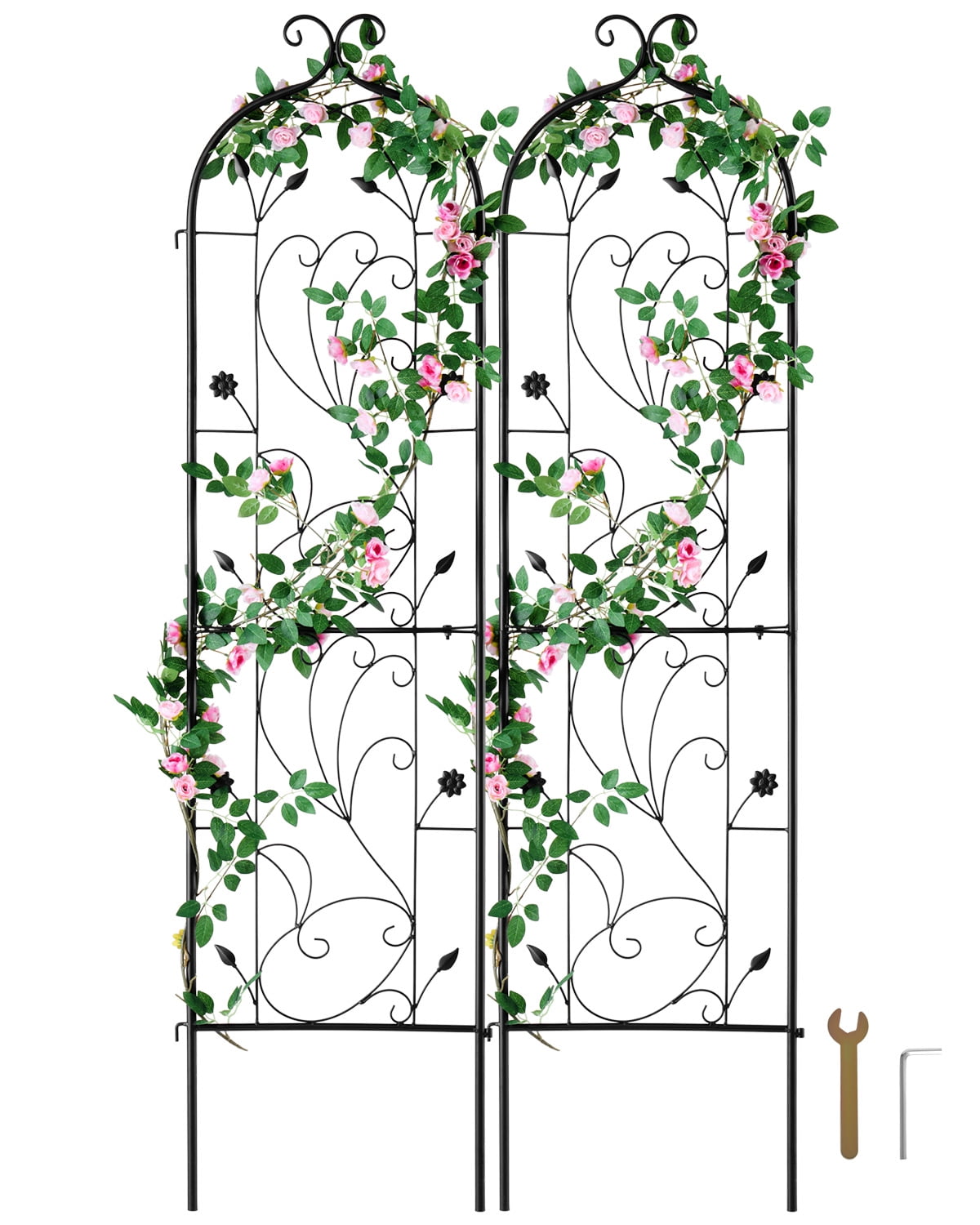 KFFKFF Outdoor Plant Support, 60 x 15 in, Set of 2 Durable Metal Garden Vine Trellis, Ideal for Climbing Roses and Cucumbers, Ornamental Clematis Trellis for Yards and Lawns