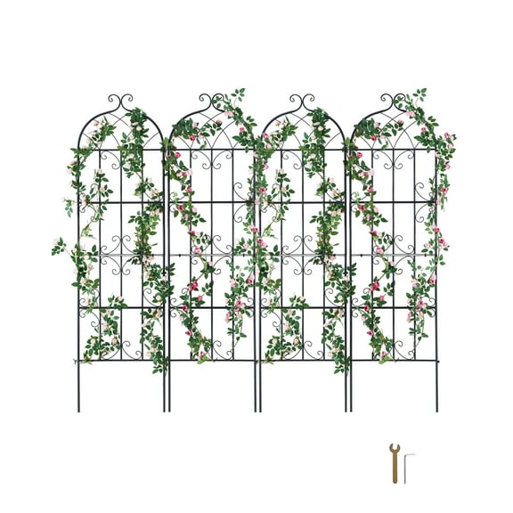 KFFKFF Outdoor Plant Support, 71 x 20 in, Set of 4 Durable Metal Garden Trellises, Ideal for Climbing Roses and Cucumbers, Decorative Clematis Trellis for Yards and Gardens