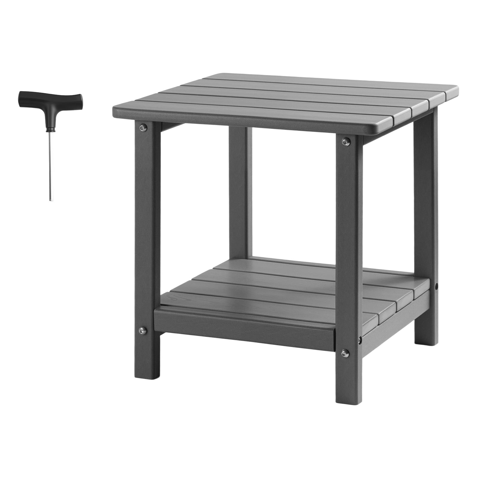 KFFKFF Outdoor Side Table, 17.72W x 14.96D x 17.32H Inch, Double-Layer HDPE End Table for Easy Care, Durable in Various Weather Conditions, Suitable for Patio, Poolside, Beach, Porch, Indoor
