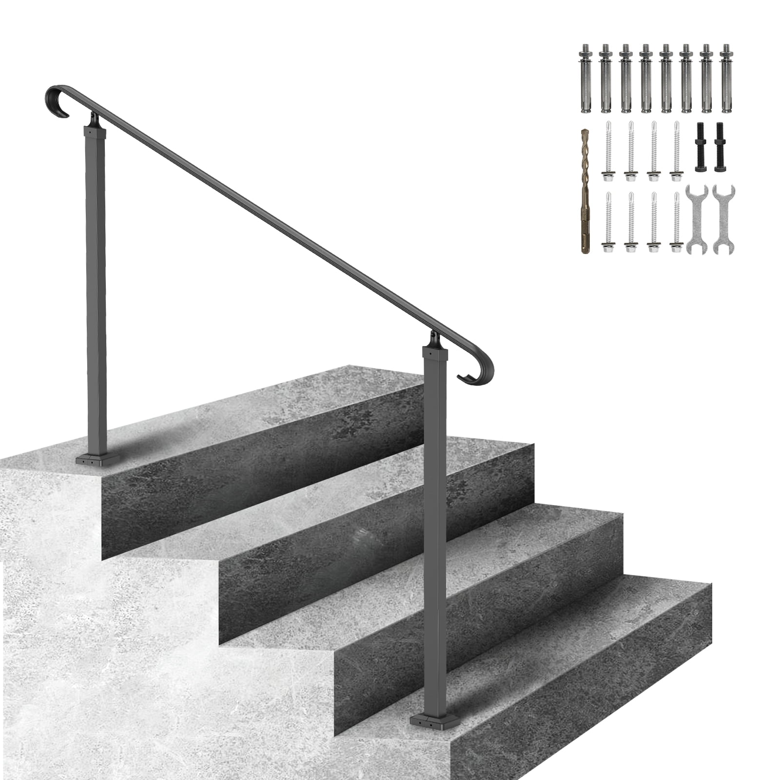 KFFKFF Outdoor Stair Handrails, Suitable for 3-5 Steps, Wrought Iron ...