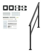 KFFKFF Outdoor Step Handrails, Fits 4-5 Steps, Sturdy Carbon Steel Stair Rail Kit with Install Tools, Safety Hand Rails for Seniors, Ideal for Concrete Steps, Porches & Decks, Square Black Design