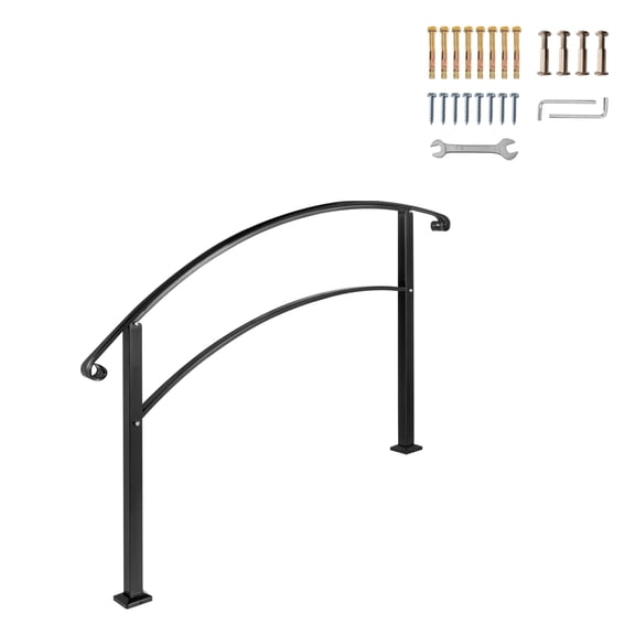 KFFKFF Outdoor Step Handrails, Suitable for 1 or 3 Steps, Flexible Black Iron Railings for Stairs, Ideal for Front Porch, Concrete or Wood Stairs