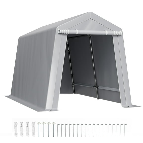 KFFKFF Outdoor Storage Shed, 7 x 12 ft Portable Tent with Roll-up Door & Vents, Waterproof Canopy Shelter, Durable Frame, Patio Garage for Motorcycle, Lawn Mower, Bike, Grey
