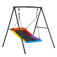 thumbnail image 1 of KFFKFF Outdoor Swing Set with 60 x 32 in Seat and Sturdy Metal A-Frame Stand, 440 lbs Capacity, Includes Spiral Ground Anchors, Perfect for Kids' Backyard Fun, Black with Vibrant Colors, 1 of 9